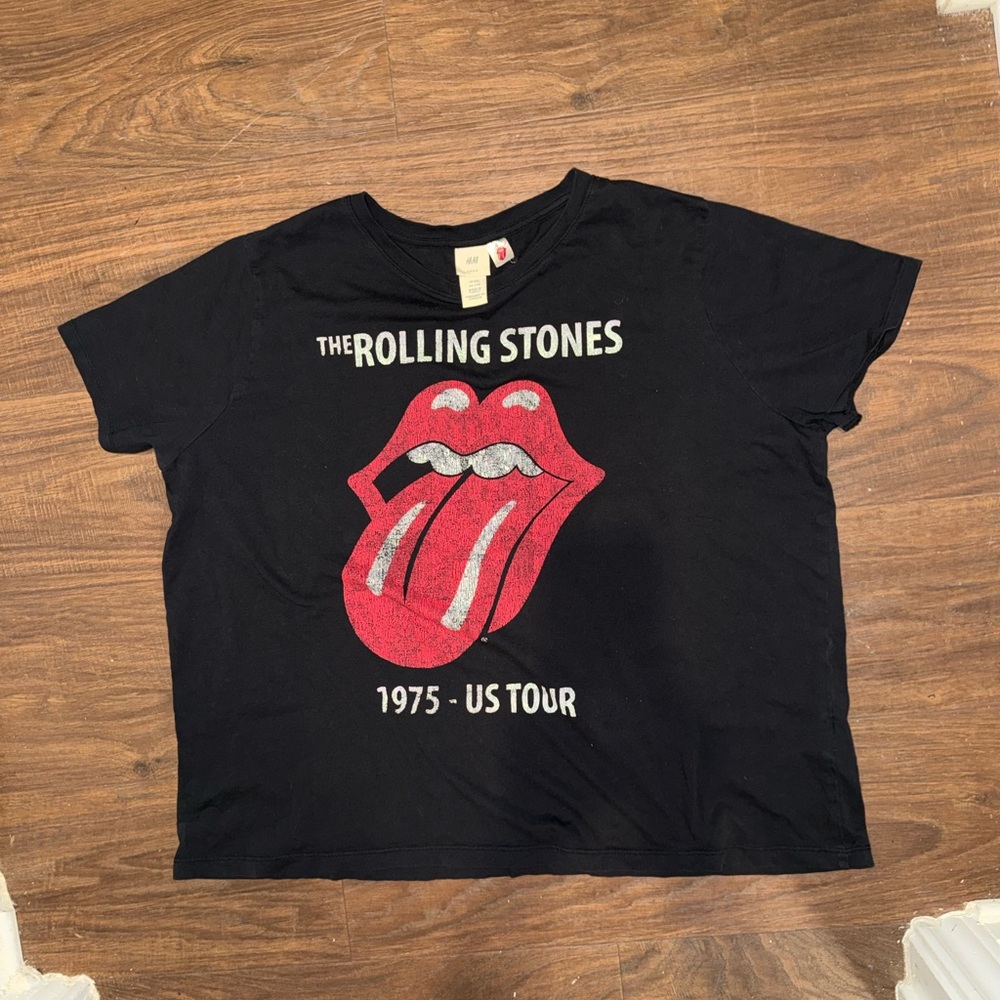 H&M Black Kids Rolling Stones 1975 US Tour Tee with Red Tongue Graphic- vintage